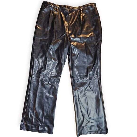 Un Deux Trois Black Faux Leather Bootcut Pants Size 20 - Picture 2 of 12